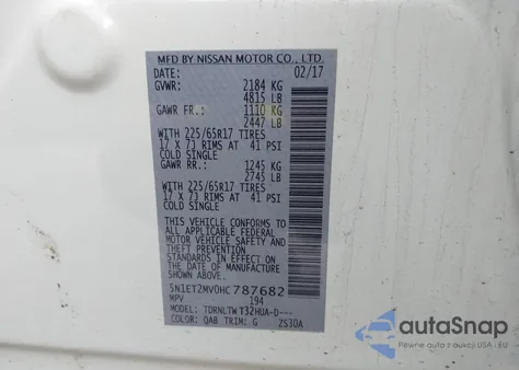 2017 Nissan Rogue Hybrid Sv z USA, uszkodzony, nr VIN 5N1ET2MV0HC787682